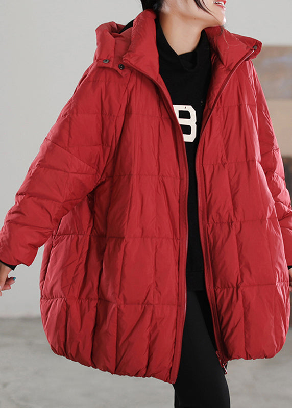Casual Red Zippered Button Removable Duck Down Coat Winter - Down Jackets - DYAVOR®