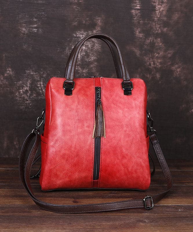 Casual Red zippered Paitings Calf Leather Backpack Bag - Backpack Bag - DYAVOR®