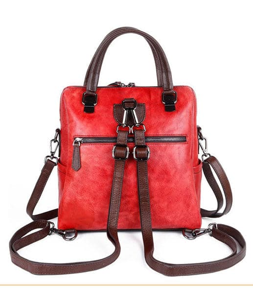 Casual Red zippered Paitings Calf Leather Backpack Bag - Backpack Bag - DYAVOR®