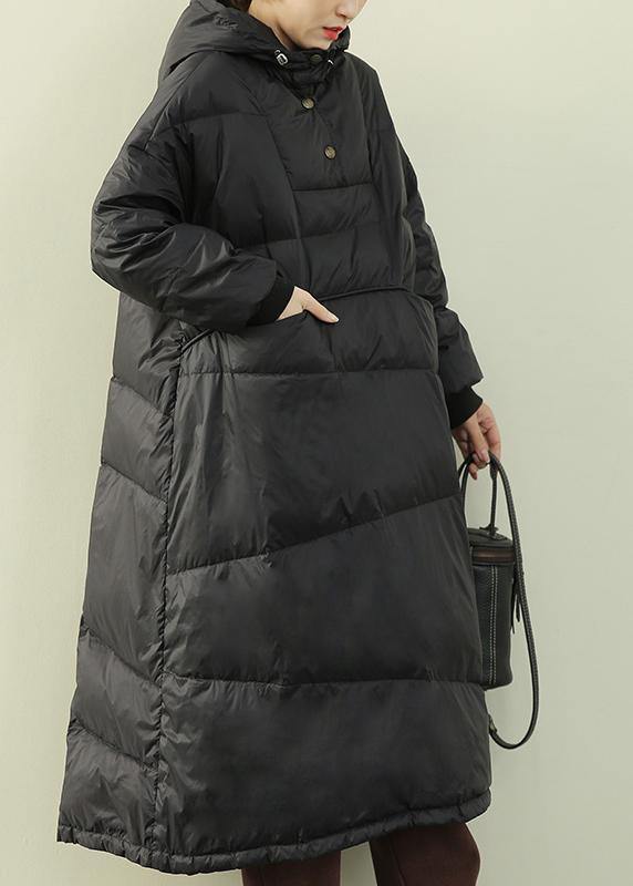 Casual black down coat winter plus size hooded Button Down coats - Down Jackets - DYAVOR®