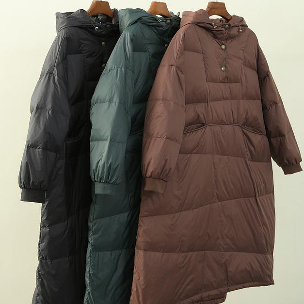 Casual black down coat winter plus size hooded Button Down coats - Down Jackets - DYAVOR®