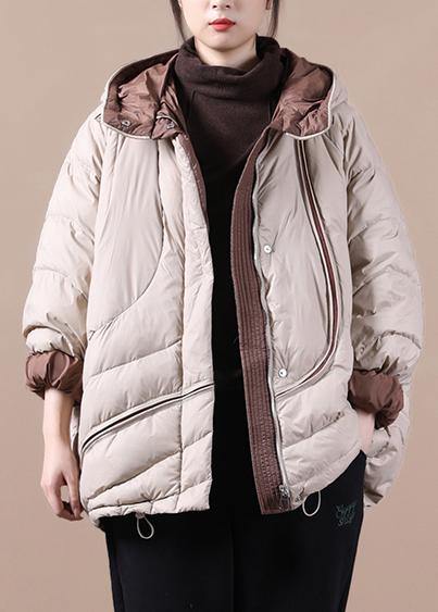 Casual casual down jacket overcoat khaki hooded pockets down cotton coat - - DYAVOR®