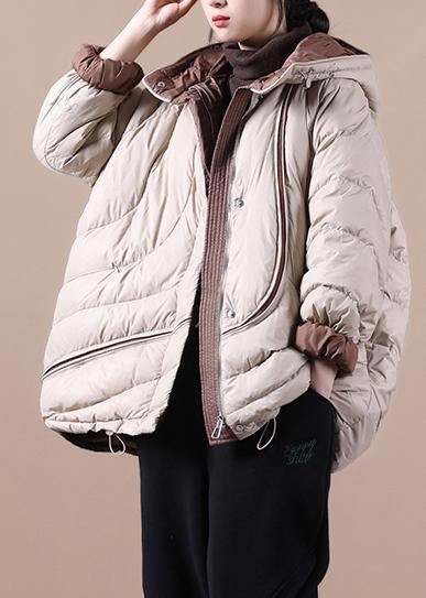 Casual casual down jacket overcoat khaki hooded pockets down cotton coat - - DYAVOR®
