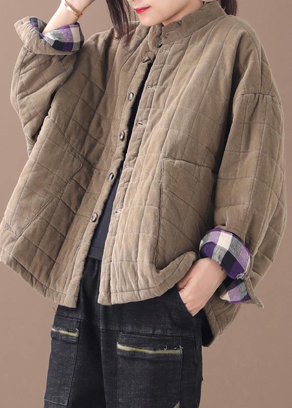 Casual khaki women casual thick stand collar outwear - - DYAVOR®