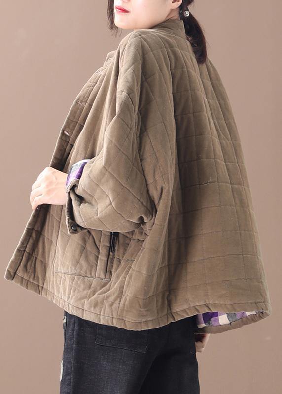 Casual khaki women casual thick stand collar outwear - - DYAVOR®