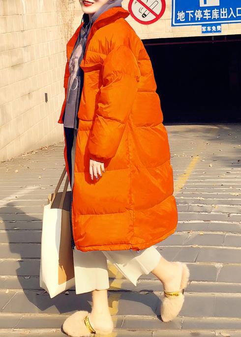 Casual orange down coat winter Loose fitting winter jacket stand collar Cinched quality overcoat - - DYAVOR®