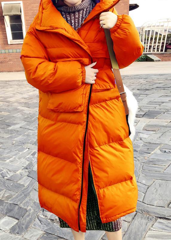 Casual orange down coat winter Loose fitting winter jacket stand collar Cinched quality overcoat - - DYAVOR®