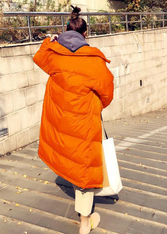 Casual orange down coat winter Loose fitting winter jacket stand collar Cinched quality overcoat - - DYAVOR®