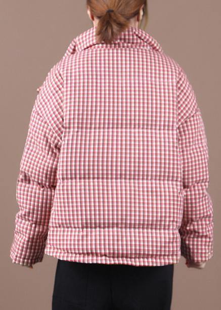 Casual plus size snow jackets red plaid stand collar down jacket woman - - DYAVOR®