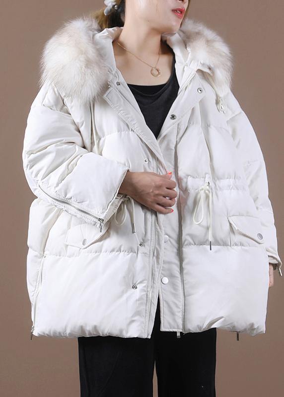 Casual plus size snow jackets winter outwear white hooded fur collar goose Down coat - - DYAVOR®