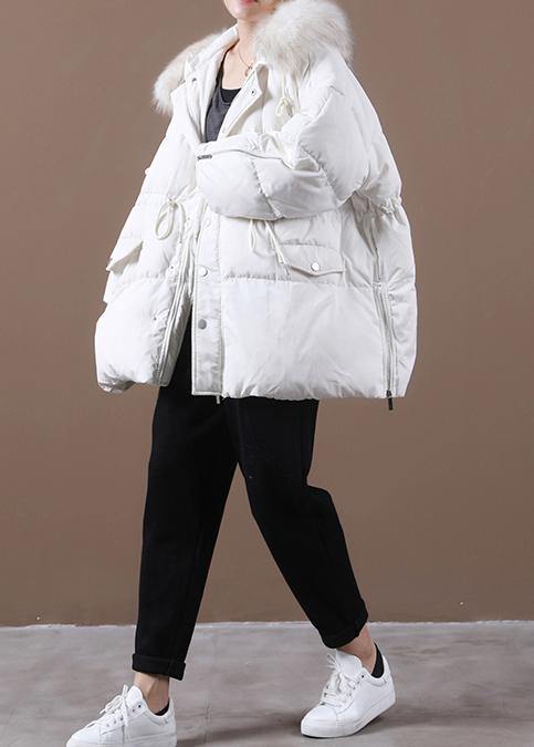 Casual plus size snow jackets winter outwear white hooded fur collar goose Down coat - - DYAVOR®
