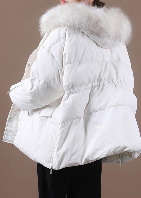 Casual plus size snow jackets winter outwear white hooded fur collar goose Down coat - - DYAVOR®