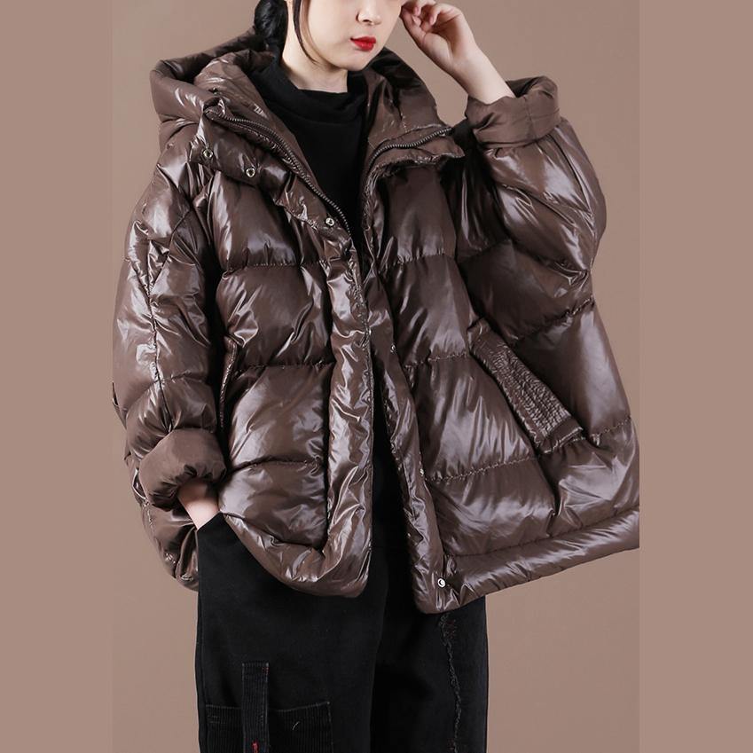 Casual plus size womens parka Jackets chocolate hooded zippered down coat - Down Jackets - DYAVOR®