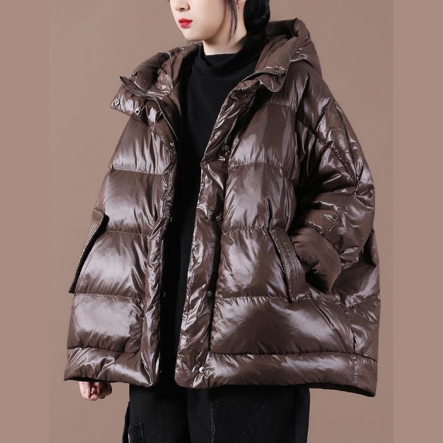 Casual plus size womens parka Jackets chocolate hooded zippered down coat - Down Jackets - DYAVOR®