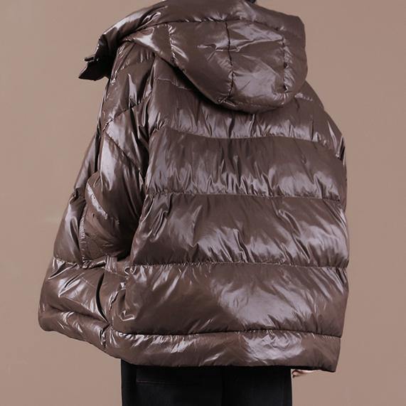 Casual plus size womens parka Jackets chocolate hooded zippered down coat - Down Jackets - DYAVOR®