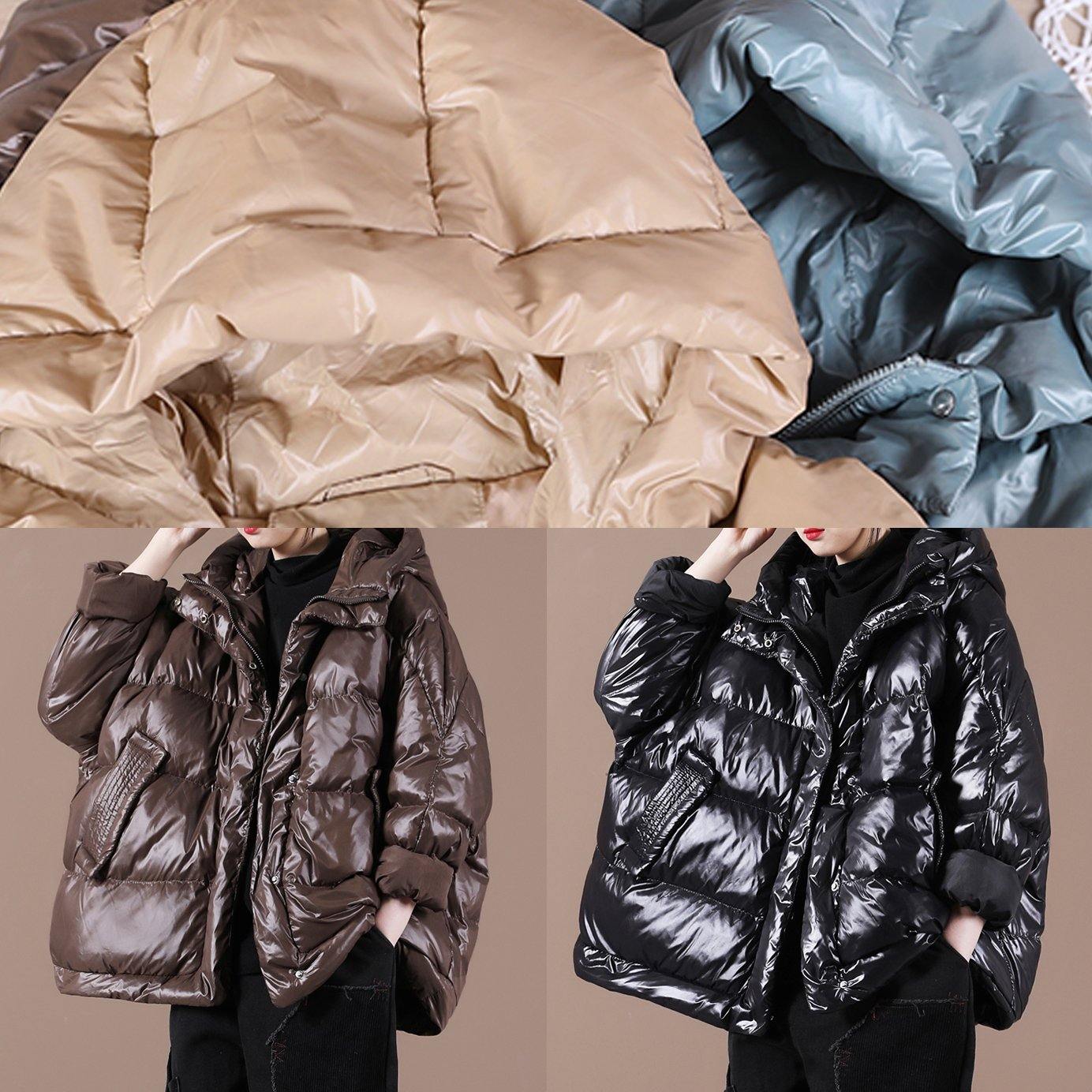 Casual plus size womens parka Jackets chocolate hooded zippered down coat - Down Jackets - DYAVOR®