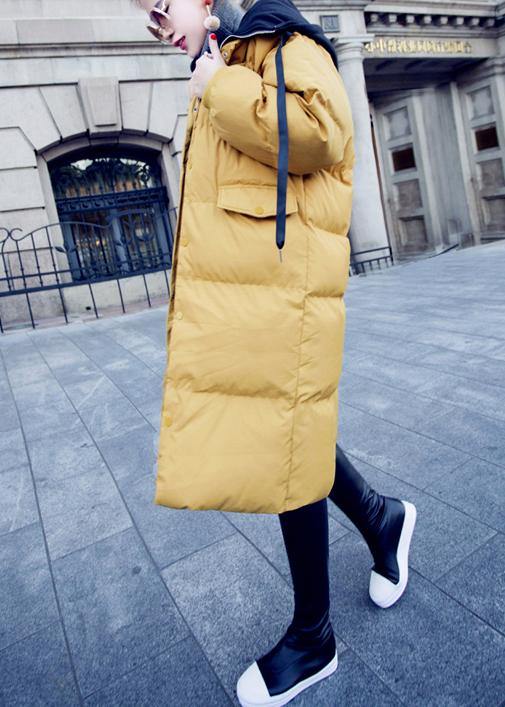 Casual trendy plus size down jacket overcoat yellow hooded drawstring down jacket woman - - DYAVOR®
