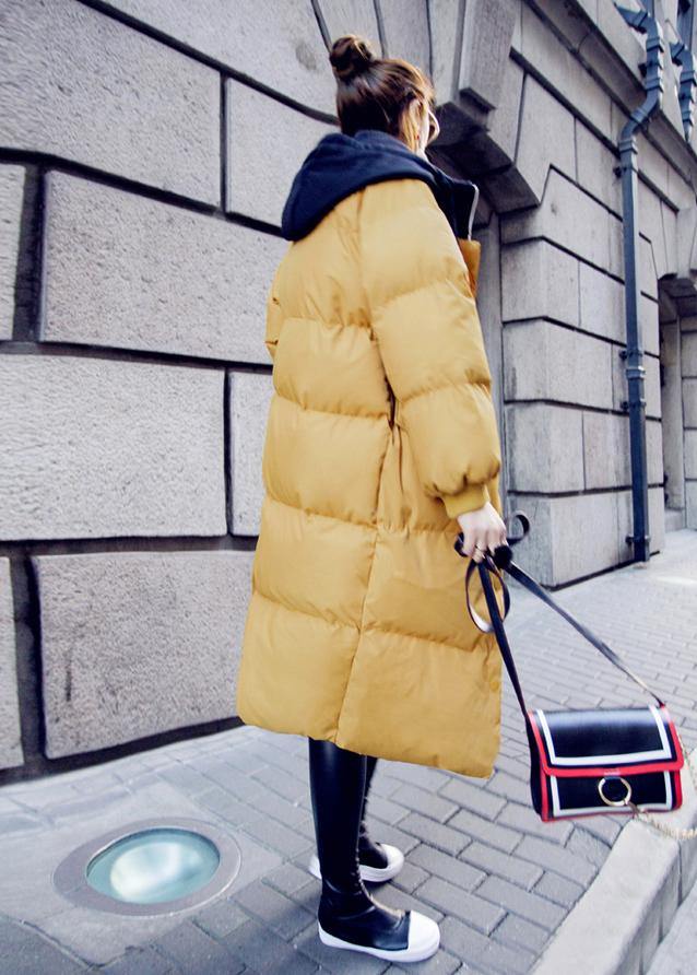 Casual trendy plus size down jacket overcoat yellow hooded drawstring down jacket woman - - DYAVOR®