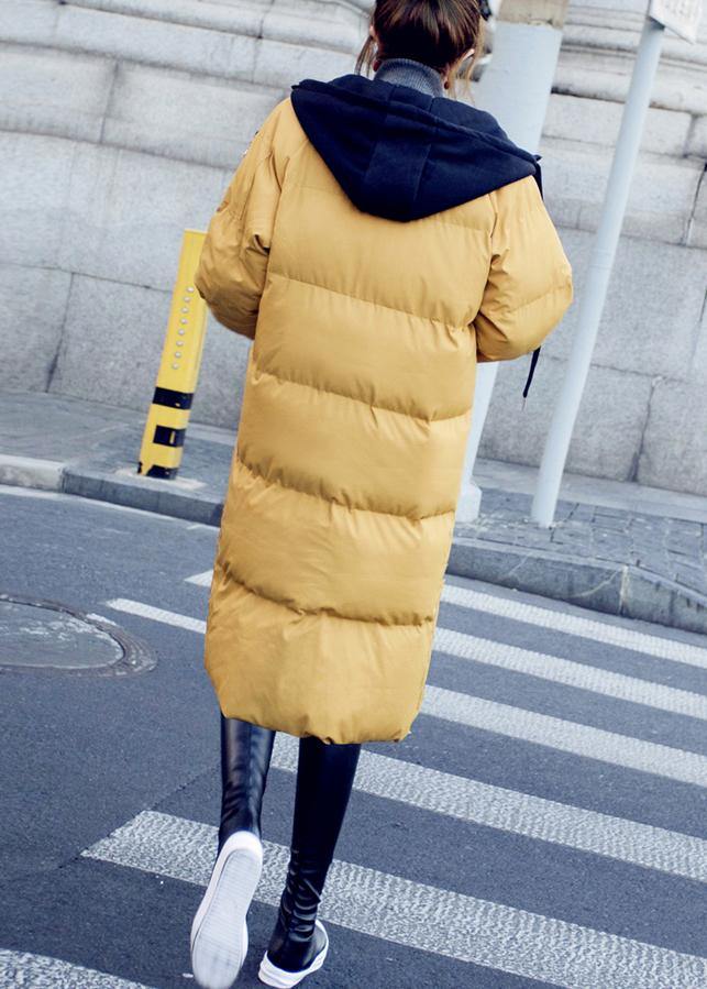 Casual trendy plus size down jacket overcoat yellow hooded drawstring down jacket woman - - DYAVOR®