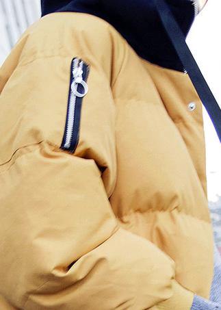 Casual trendy plus size down jacket overcoat yellow hooded drawstring down jacket woman - - DYAVOR®