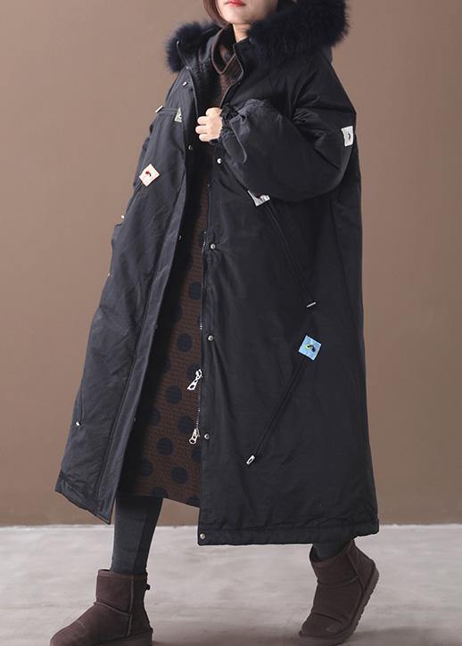Casual trendy plus size winter coats black hooded thick zippered winter coats - - DYAVOR®