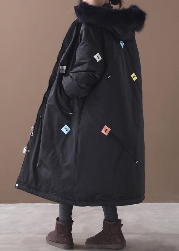 Casual trendy plus size winter coats black hooded thick zippered winter coats - - DYAVOR®
