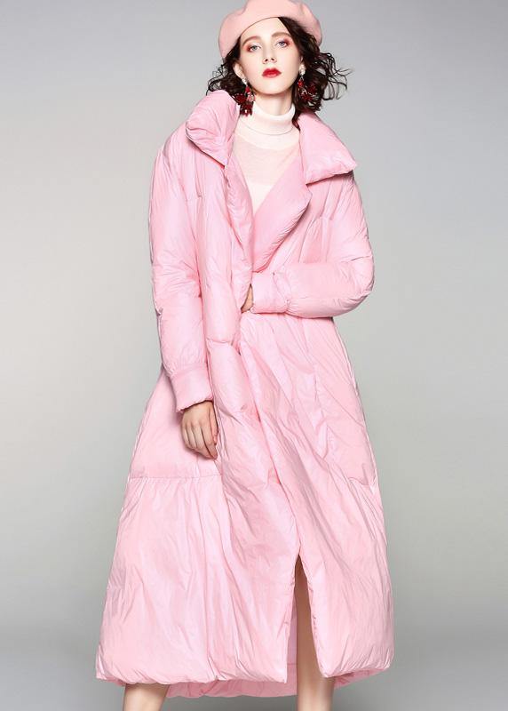 Casual winter jacket tie waist coats pink lapel collar warm winter coat - - DYAVOR®