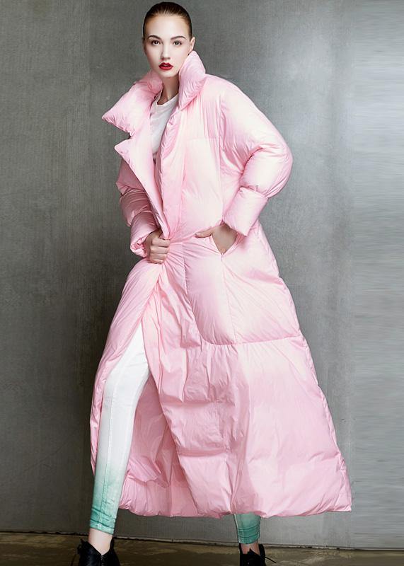 Casual winter jacket tie waist coats pink lapel collar warm winter coat - - DYAVOR®