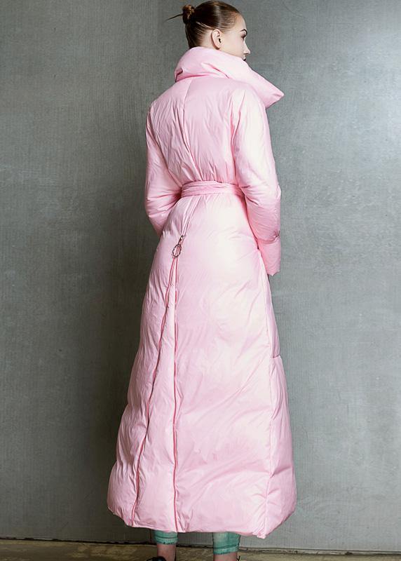 Casual winter jacket tie waist coats pink lapel collar warm winter coat - - DYAVOR®