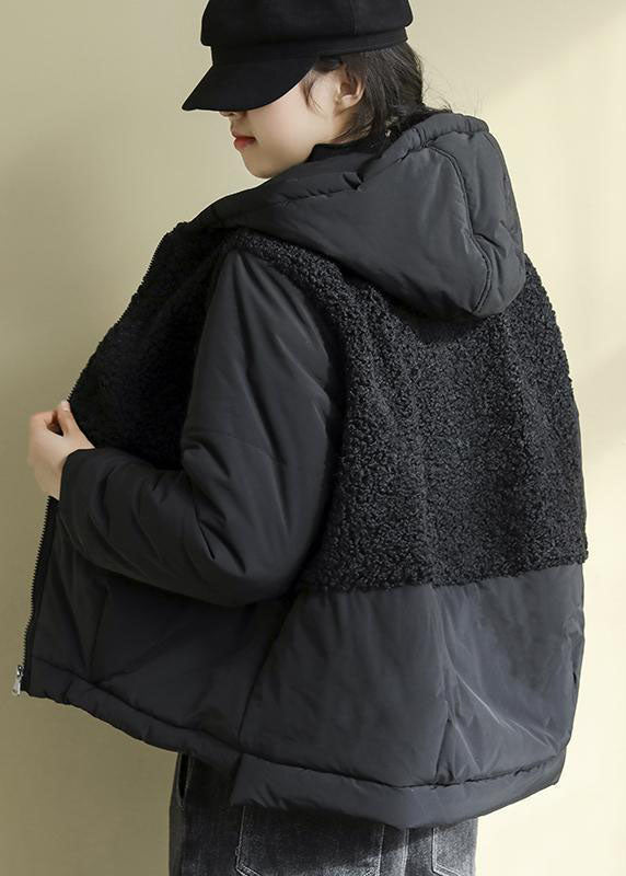 Chic Black Hooded Patchwork Zippered Faux Fur Parkas Winter - Down Jackets - DYAVOR®