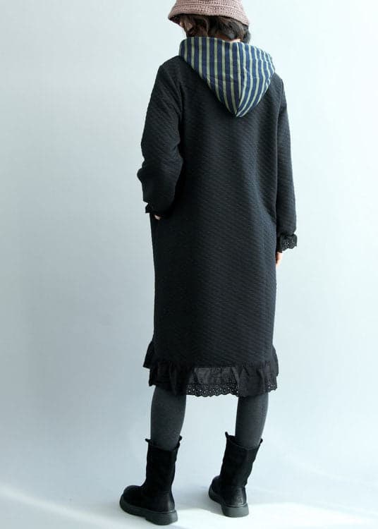 Chic Black Ruffled Button Cotton trench coats Spring - Trench coats - DYAVOR®