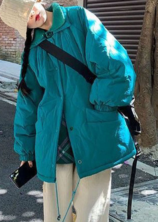 Chic Blue Button Pockets Casual Winter Cotton Coat - Down Jackets - DYAVOR®