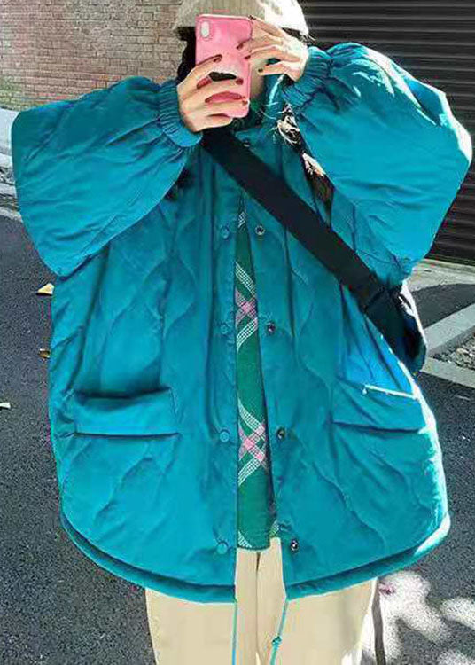 Chic Blue Button Pockets Casual Winter Cotton Coat - Down Jackets - DYAVOR®