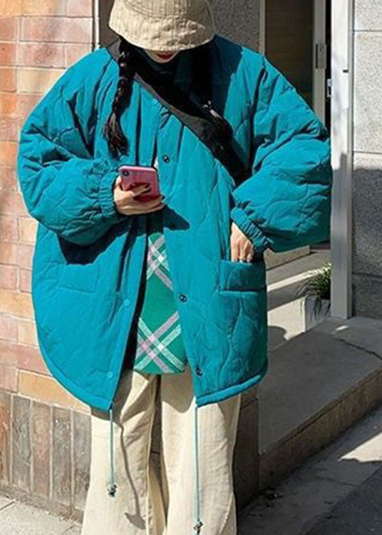 Chic Blue Button Pockets Casual Winter Cotton Coat - Down Jackets - DYAVOR®