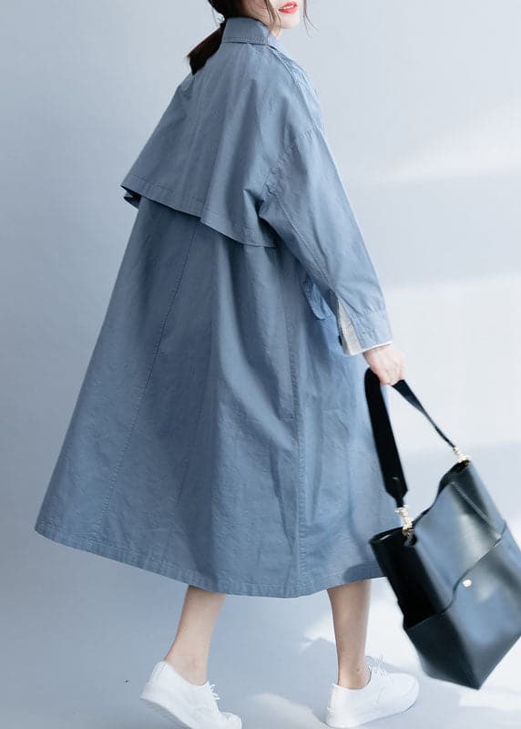 Chic Blue Peter Pan Collar Button Cotton trench coats Spring - Trench coats - DYAVOR®