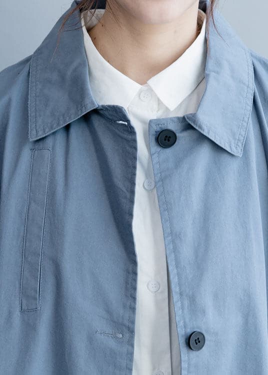Chic Blue Peter Pan Collar Button Cotton trench coats Spring - Trench coats - DYAVOR®