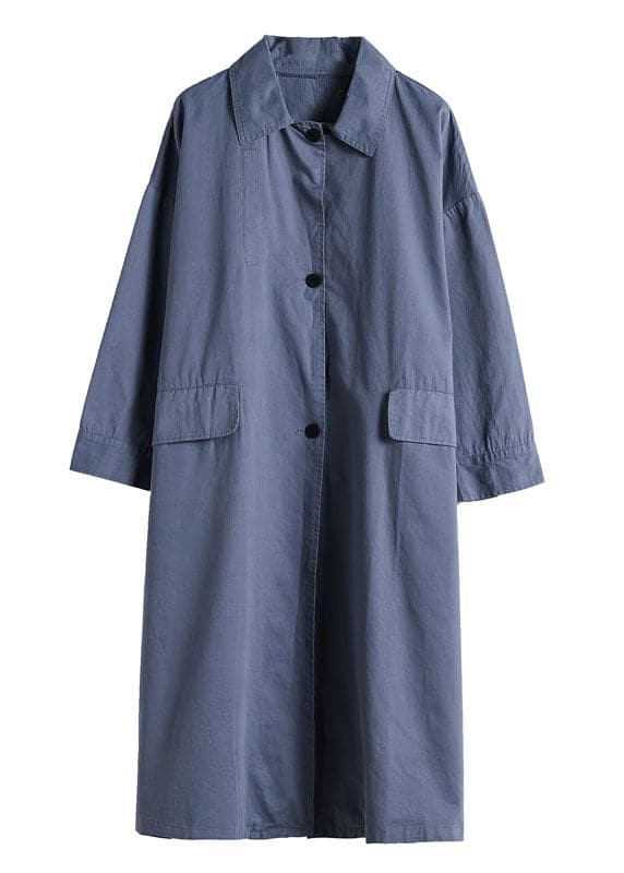 Chic Blue Peter Pan Collar Button Cotton trench coats Spring - Trench coats - DYAVOR®