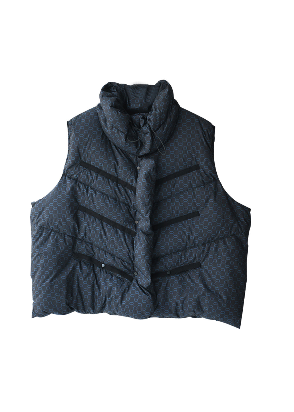 Chic Blue Stand Collar Drawstring Print Button Duck Down Filled Waistcoat Winter - Down Jackets - DYAVOR®