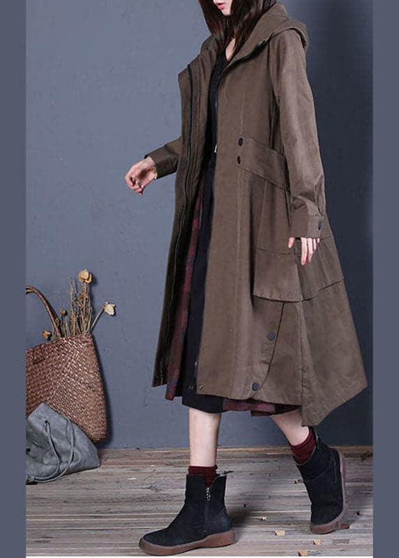 Chic Coffee Loose zippered Button Fall Hoodie Coat trench coats - Trench coats - DYAVOR®