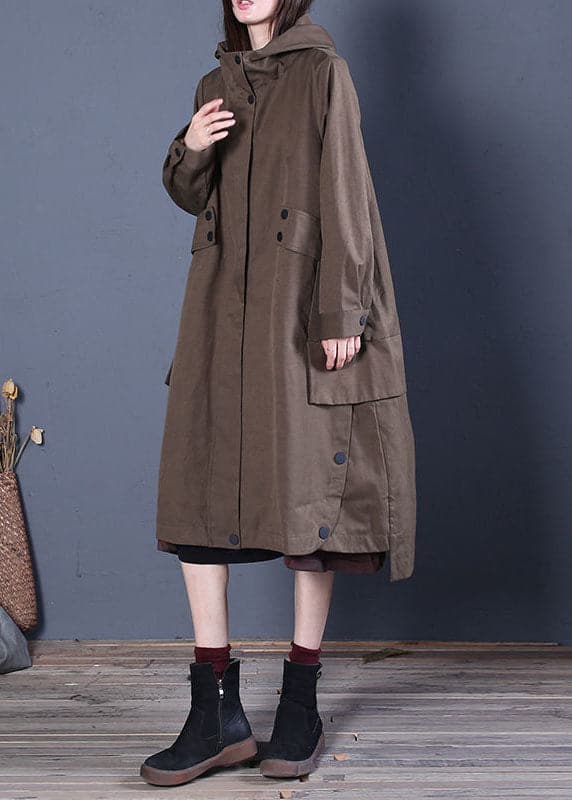 Chic Coffee Loose zippered Button Fall Hoodie Coat trench coats - Trench coats - DYAVOR®