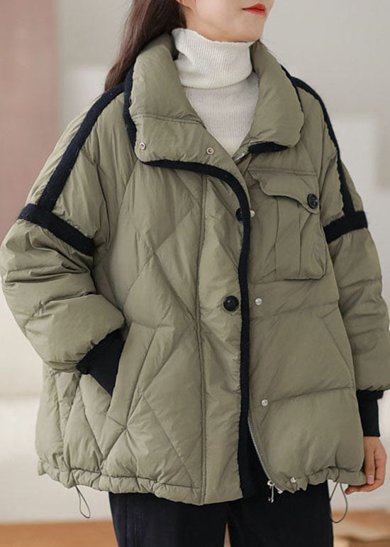 Chic Green Zip Up Patchwork Duck Down Puffer Jacket Winter - Down Jackets - DYAVOR®