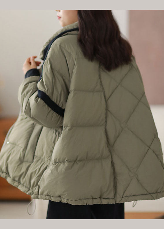 Chic Green Zip Up Patchwork Duck Down Puffer Jacket Winter - Down Jackets - DYAVOR®