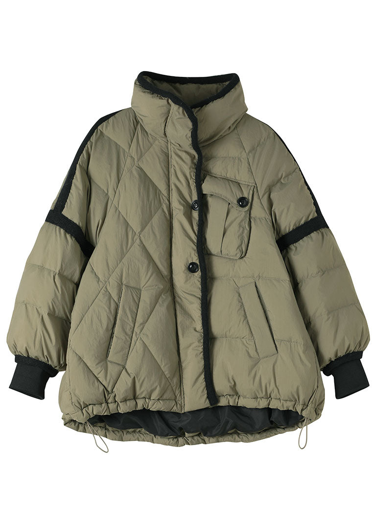 Chic Green Zip Up Patchwork Duck Down Puffer Jacket Winter - Down Jackets - DYAVOR®
