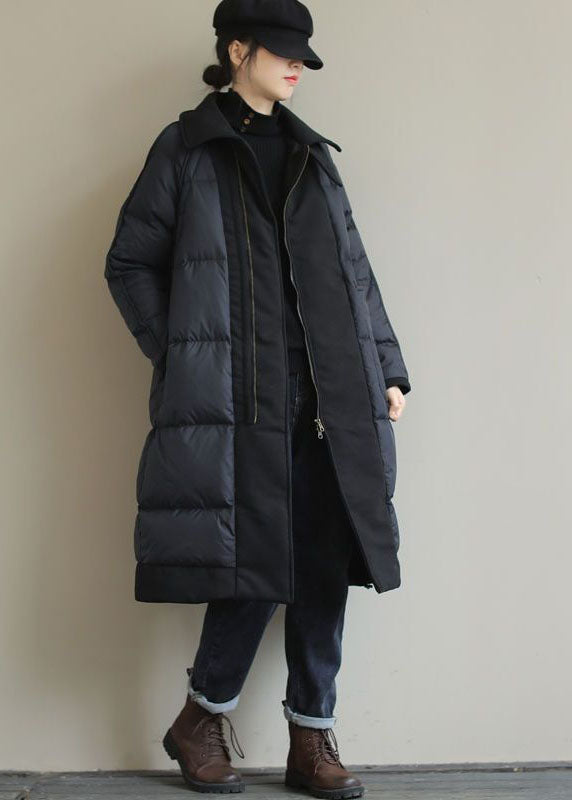 Chic Khaki Peter Pan Collar Patchwork Duck Down Puffer Coat Winter - Down Jackets - DYAVOR®
