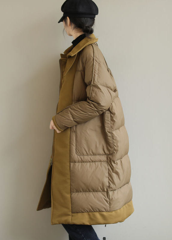 Chic Khaki Peter Pan Collar Patchwork Duck Down Puffer Coat Winter - Down Jackets - DYAVOR®