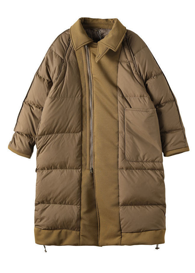 Chic Khaki Peter Pan Collar Patchwork Duck Down Puffer Coat Winter - Down Jackets - DYAVOR®