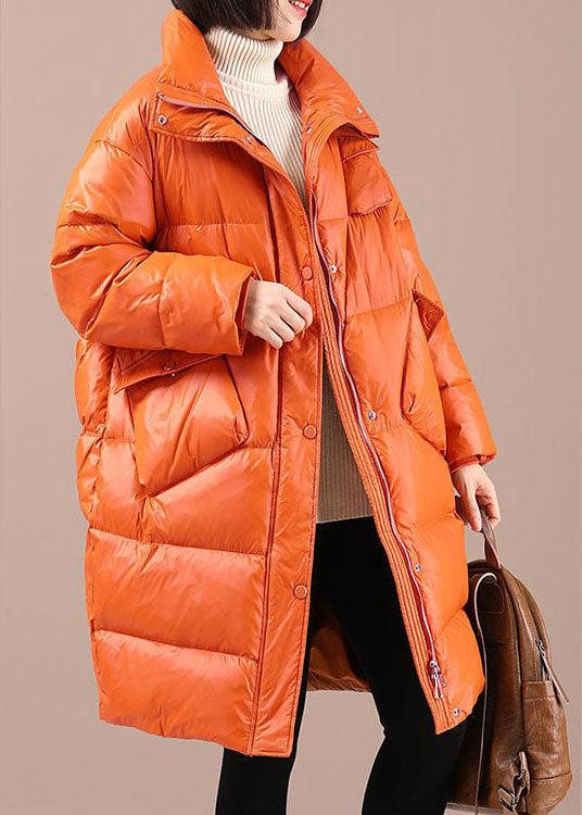 Chic Orange Loose Stand Collar Pockets Winter Duck Down Coats - Down Jackets - DYAVOR®