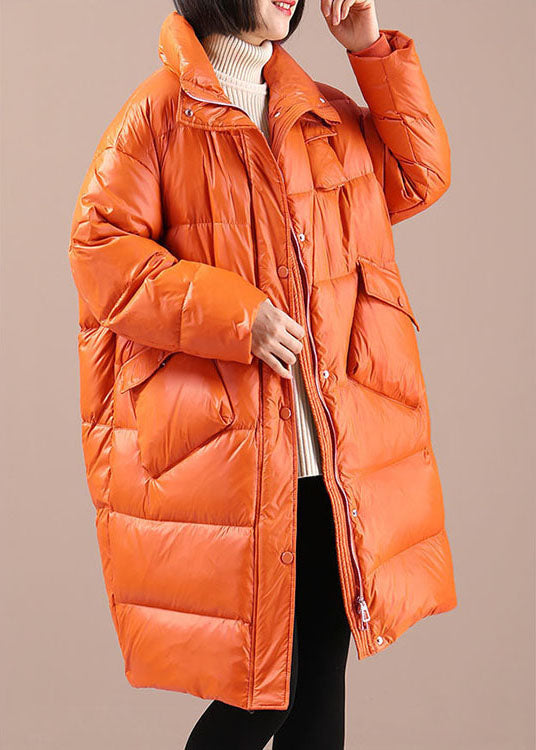 Chic Orange Loose Stand Collar Pockets Winter Duck Down Coats - Down Jackets - DYAVOR®