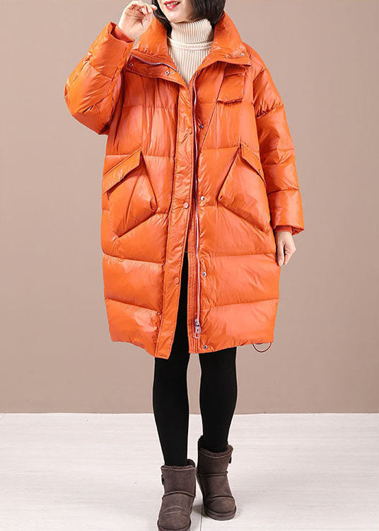 Chic Orange Loose Stand Collar Pockets Winter Duck Down Coats - Down Jackets - DYAVOR®