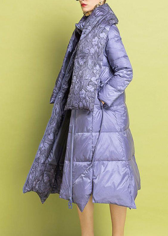 Chic Purple Embroideried asymmetrical design Fine Cotton Filled Parkas Winter - Down Jackets - DYAVOR®